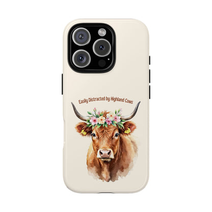 Easily Distracted by Highland Cows - Cute Watercolor Farm Animal Tough Phone Case for Popular Smartphones