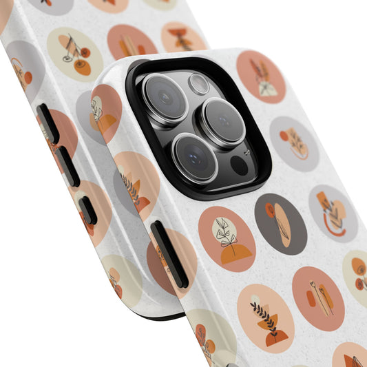 Boho Icons Tough Phone Case - Minimalist Botanical Pattern in Warm Earth Tones