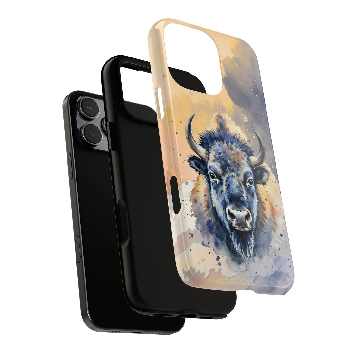 Bison Watercolor Tough Phone Case - Abstract Western Wildlife Design - Protective Case for Popular Smartphones
