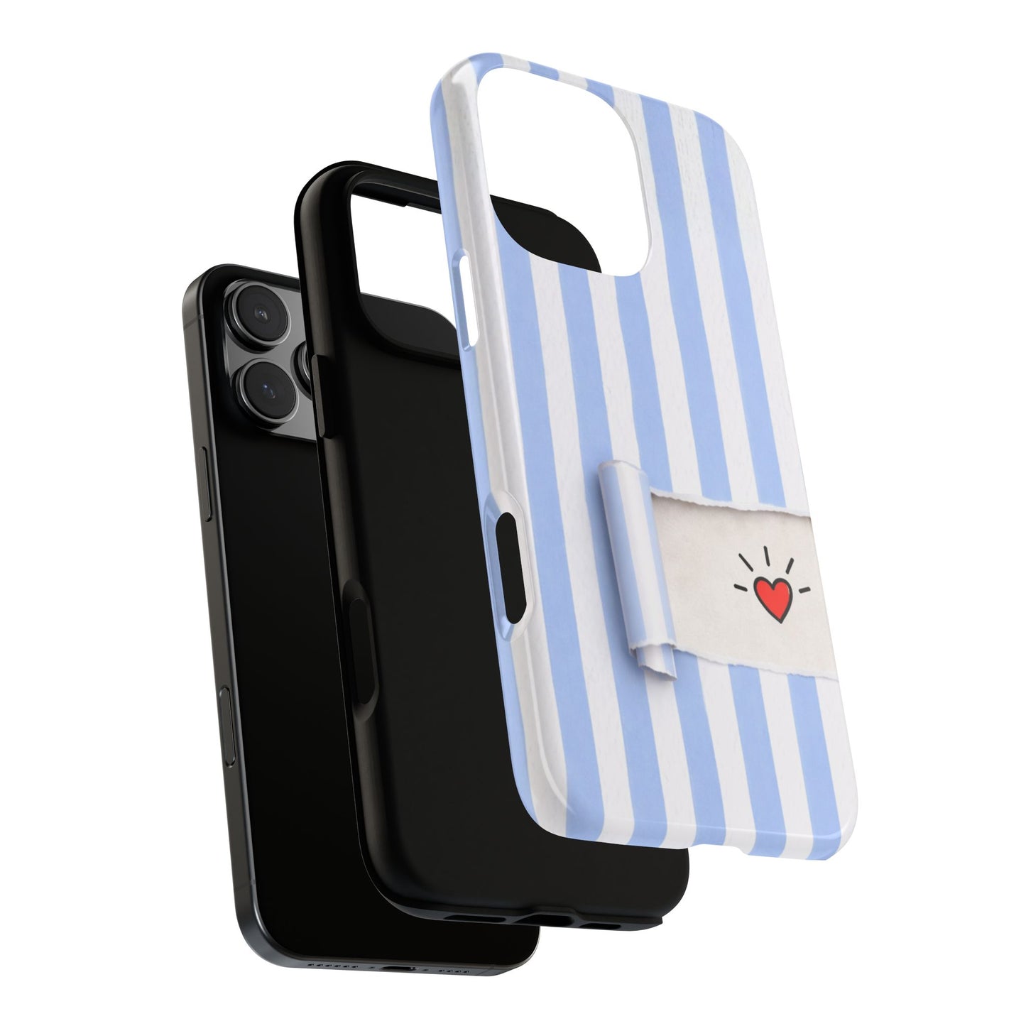 Valentine Phone Case - Blue Striped Ripped Paper Heart Design - Minimal Love Gift