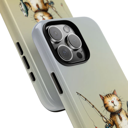 Funny Cat Fishing Phone Case - Gone Fishin' Cute Cat Design - Fisherman Gift Idea - Animal Humor Case - Tough Protective Cover