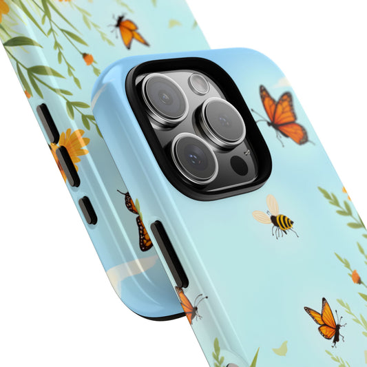 Botanical Phone Case, Floral Tough Cases, Nature-Inspired Cover, Gift for Nature Lovers, Butterflies and Bees, Phone Accessories