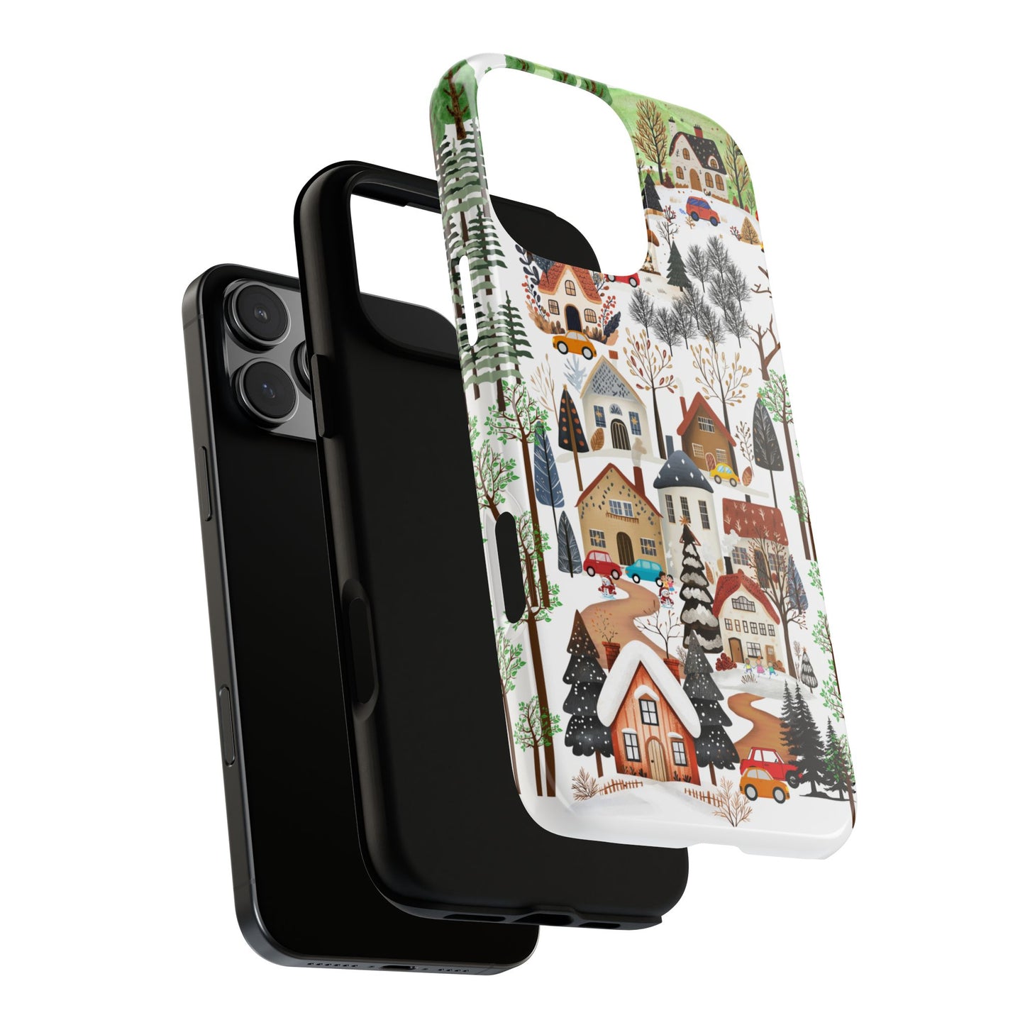 Nordic Winter Village Tough Phone Case - Scandi Christmas Countryside - Snowy Cottages & Cars