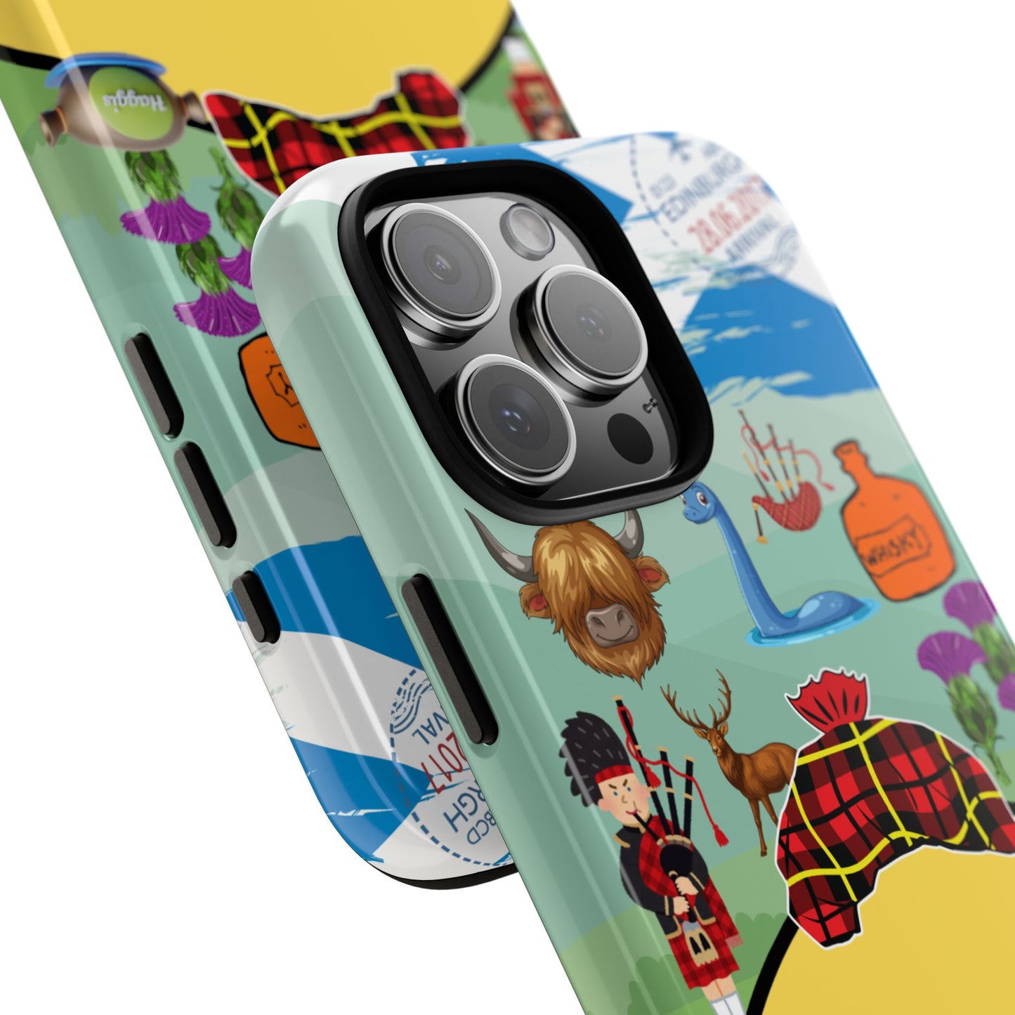 WanderBlob in Scotland - Highland Adventure Tough Phone Case with Scottish Icons and Tartan Charm