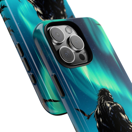 Sasquatch Aurora Borealis Tough Phone Case - Dark Manga Bigfoot Night Sky Design