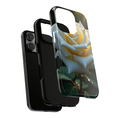 Phone Cases, White Rose Flower with Water Drops on Dark Background, Floral Accessories, Protective Cover, Floral iPhone Case, Unique Gift