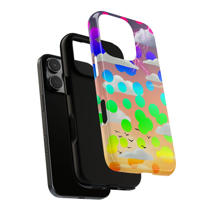 Sunset Rainbow Bubbles Phone Case - Colorful Surreal Sky Art with Clouds & Lightning for iPhone 16 - 11, Samsung S25 - S20 and Google Pixel