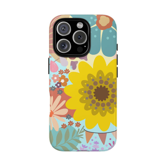 Boho Dream Garden Phone Case - Retro Flower Power in Earthy Pastels for iPhone 16 15 14 13 12 11 Pro Max, Samsung Galaxy & Google Pixel
