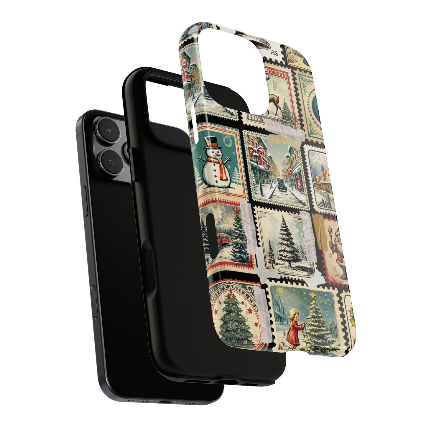 Vintage Christmas Stamp Tough Phone Case - Retro Festive Collage with Classic Holiday Charm