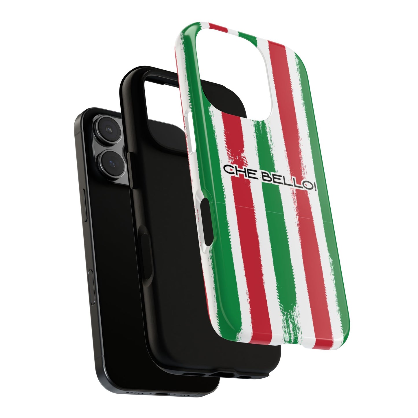 CHE BELLO! Tough Phone Case - Italian Flag Brush Stripes, Retro Font, Bold Italy-Inspired Design for iPhone & Samsung Phones, Various Models