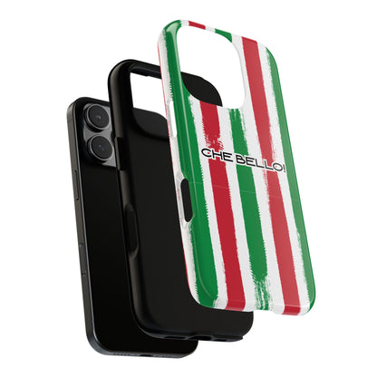CHE BELLO! Tough Phone Case - Italian Flag Brush Stripes, Retro Font, Bold Italy-Inspired Design for iPhone & Samsung Phones, Various Models