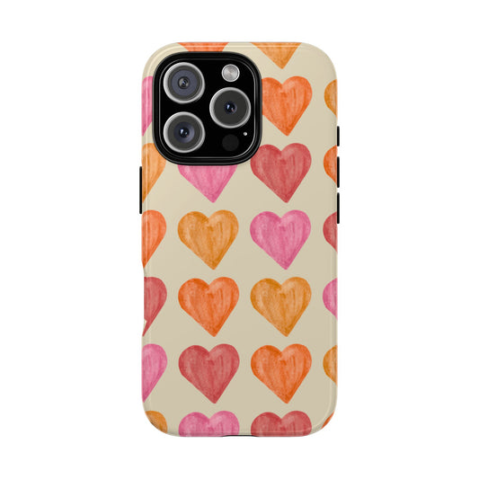 Colorful Hearts Tough Phone Case, Protective Case for iPhone, Samsung Galaxy, Google Pixel, Durable Phone Cover, Cute Heart Design