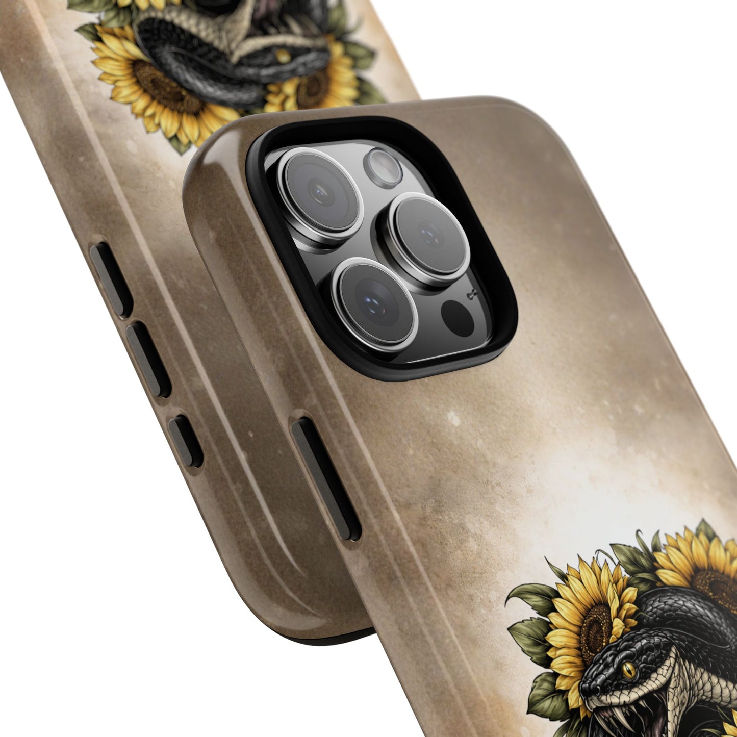 Snake Head Sunflower Tough Phone Case | Floral Tattoo Design