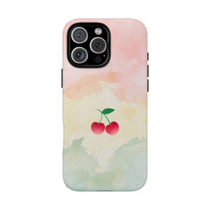 Pastel Cherry Phone Case - Rainbow Watercolor Aesthetic