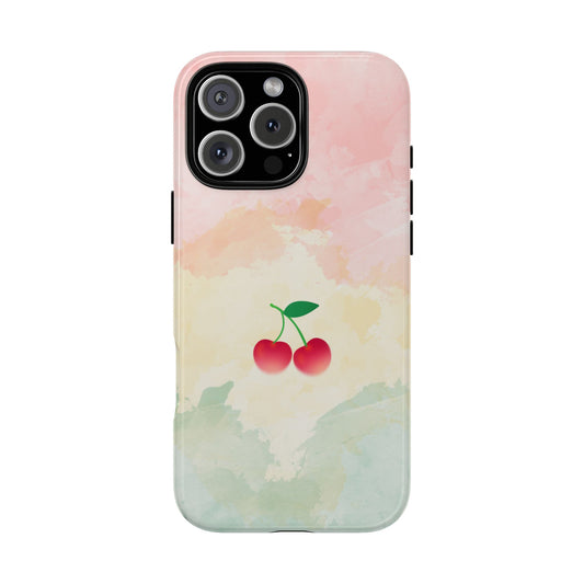 Pastel Cherry Phone Case - Rainbow Watercolor Aesthetic