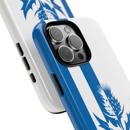 Retro Scotland Tough Phone Case - Blue Thistle Silhouette Design - Vintage Scottish Flag Style