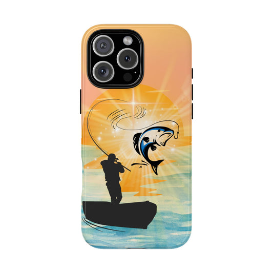 Sunset Fishing Phone Case - Fisherman Silhouette Art Tough Phone Cover