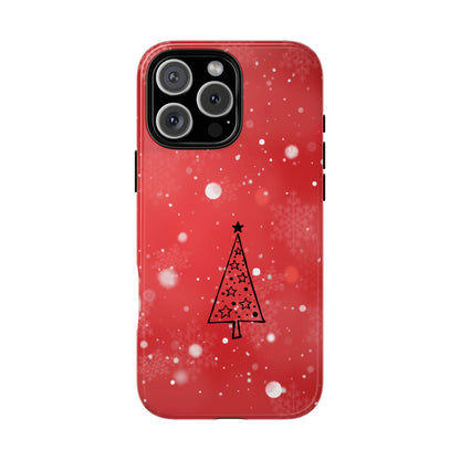 Abstract Red Christmas Tree Tough Phone Case - Starry Snowflake Art