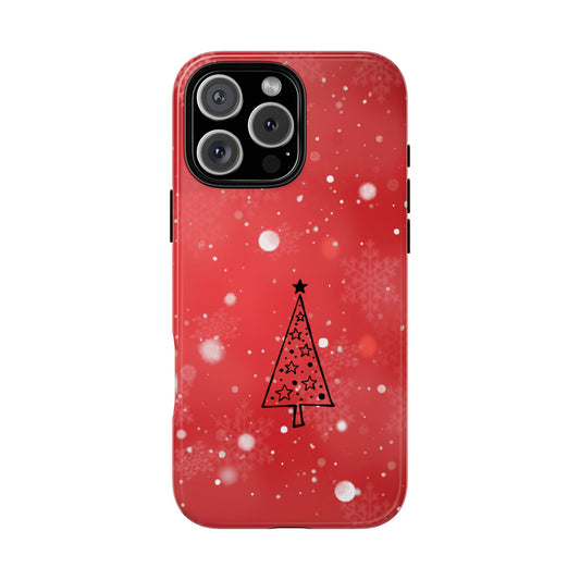 Abstract Red Christmas Tree Tough Phone Case - Starry Snowflake Art