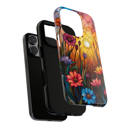 Flower Field Stain Glass Effect Phone Case, Eco-Friendly Tough Case, Floral Smartphone Accessory, Gift for Her