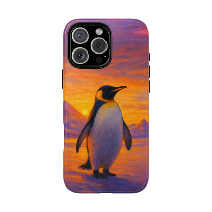 Antarctic Sunset Penguin Tough Phone Case with Warm Winter Glow
