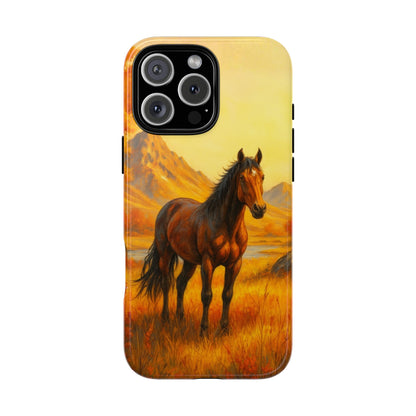Autumn Horse on Golden Meadow Tough Phone Case - Fall Nature Art
