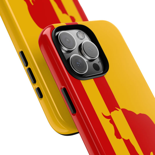 Retro Spain Tough Phone Case - Bold Bull Silhouette Design - Vintage Spanish Flag Style