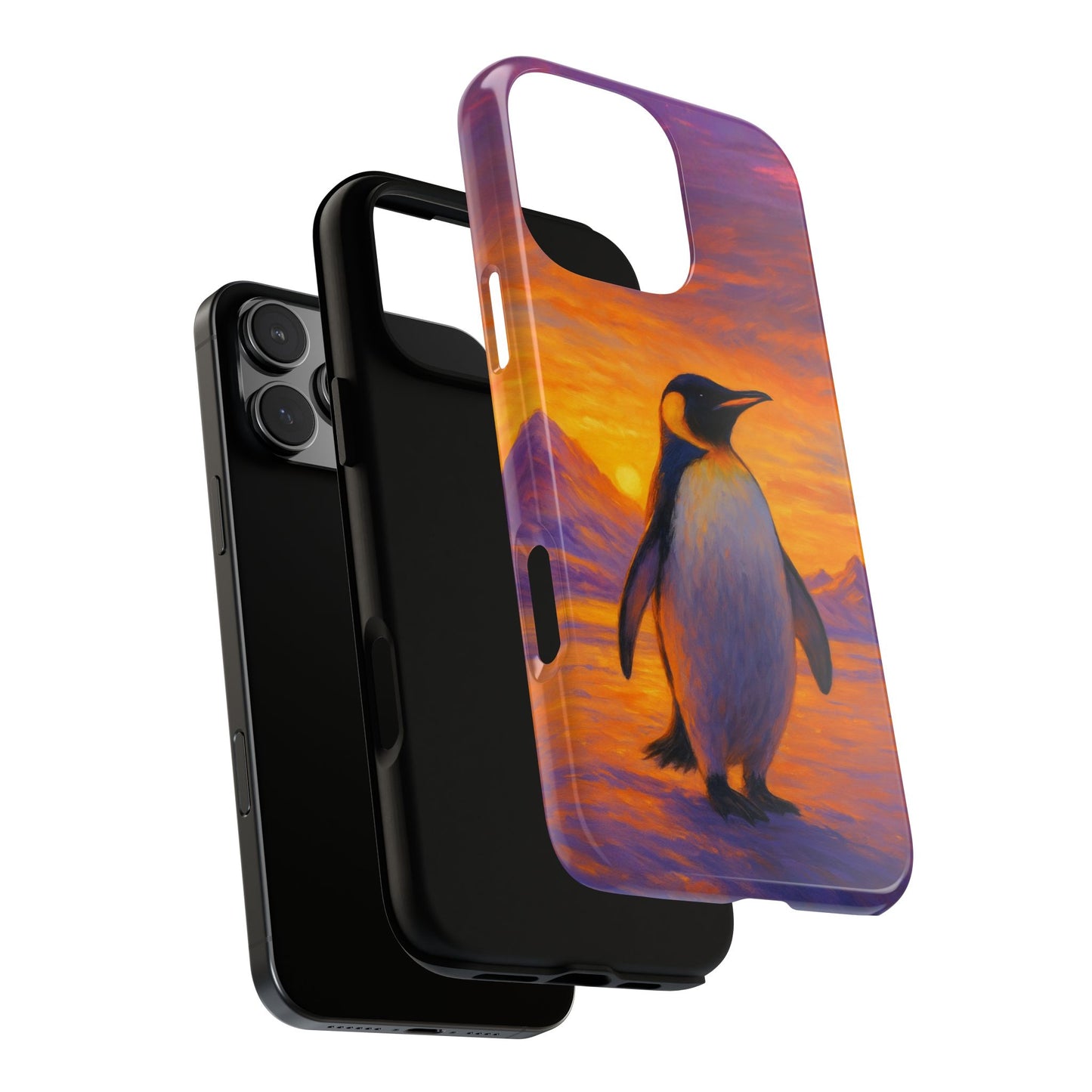 Antarctic Sunset Penguin Tough Phone Case with Warm Winter Glow