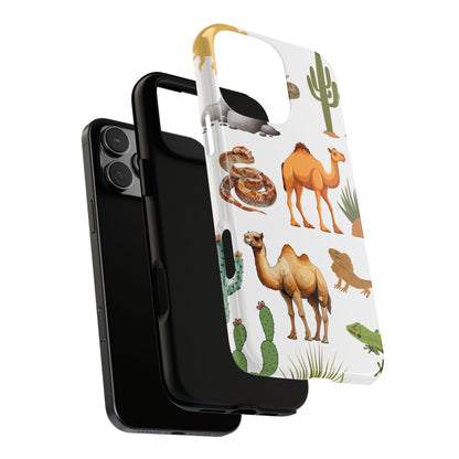 Desert Life Tough Phone Case - Camel Snake & Cactus Art with Warm Desert Colours