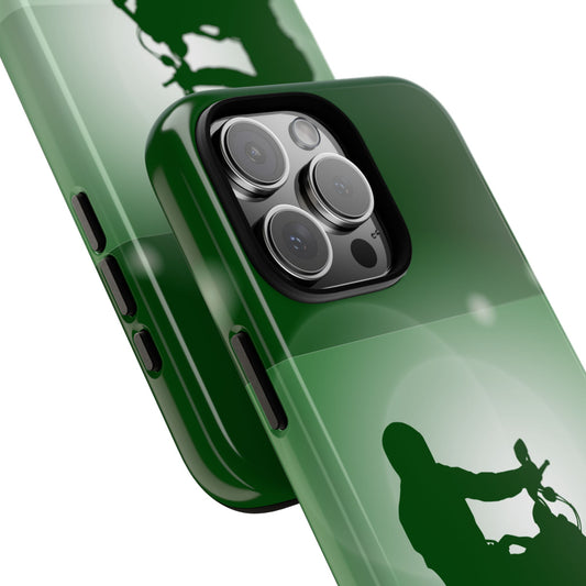 Motorcycle Phone Case - Two Tone Rider Silhouette - Green Retro Graphic Tough Case