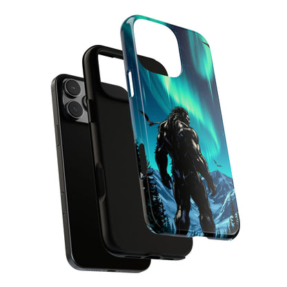Sasquatch Aurora Borealis Tough Phone Case - Dark Manga Bigfoot Night Sky Design