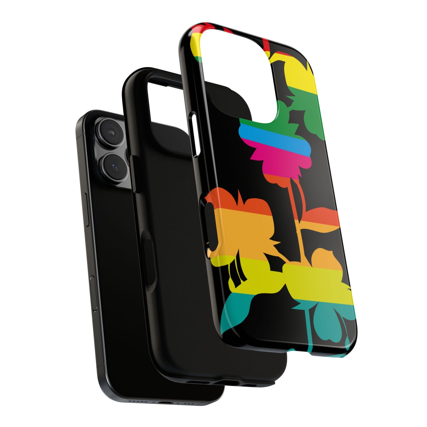 Rainbow Wildflower Tough Phone Case - Retro Pop Art Floral on Black, Fits iPhone, Samsung Galaxy & Google Pixel, Various Models