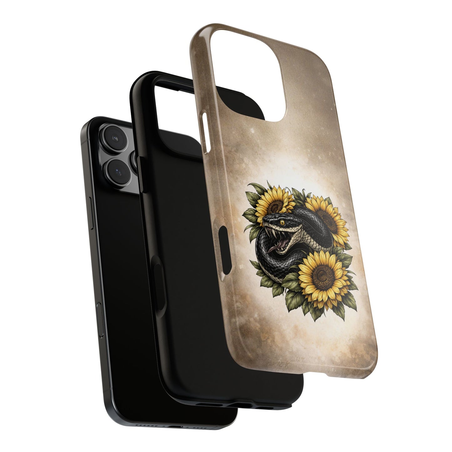 Snake Head Sunflower Tough Phone Case | Floral Tattoo Design