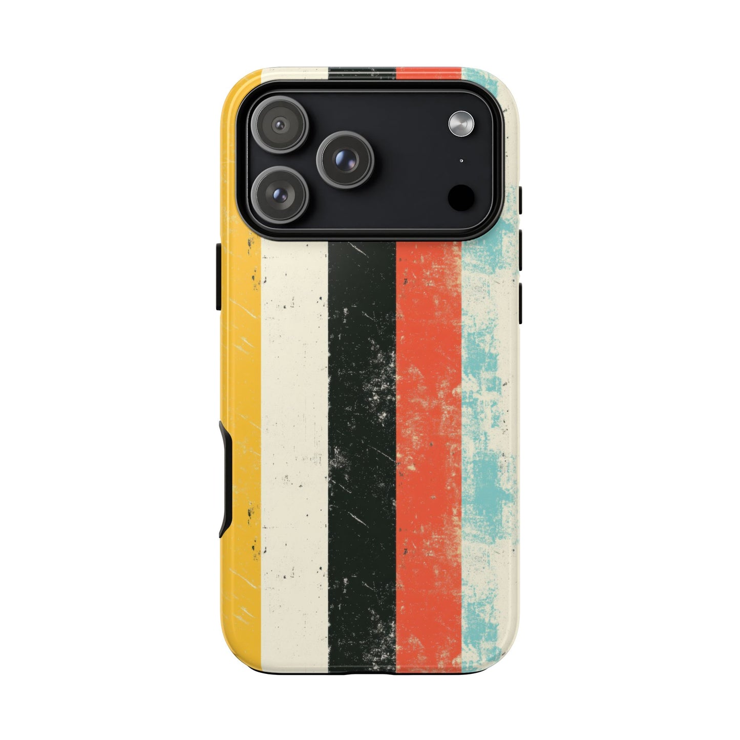 Retro Striped Phone Case - Vintage Grunge Stripes in Red Yellow Black Aqua - Tough Protective Cover