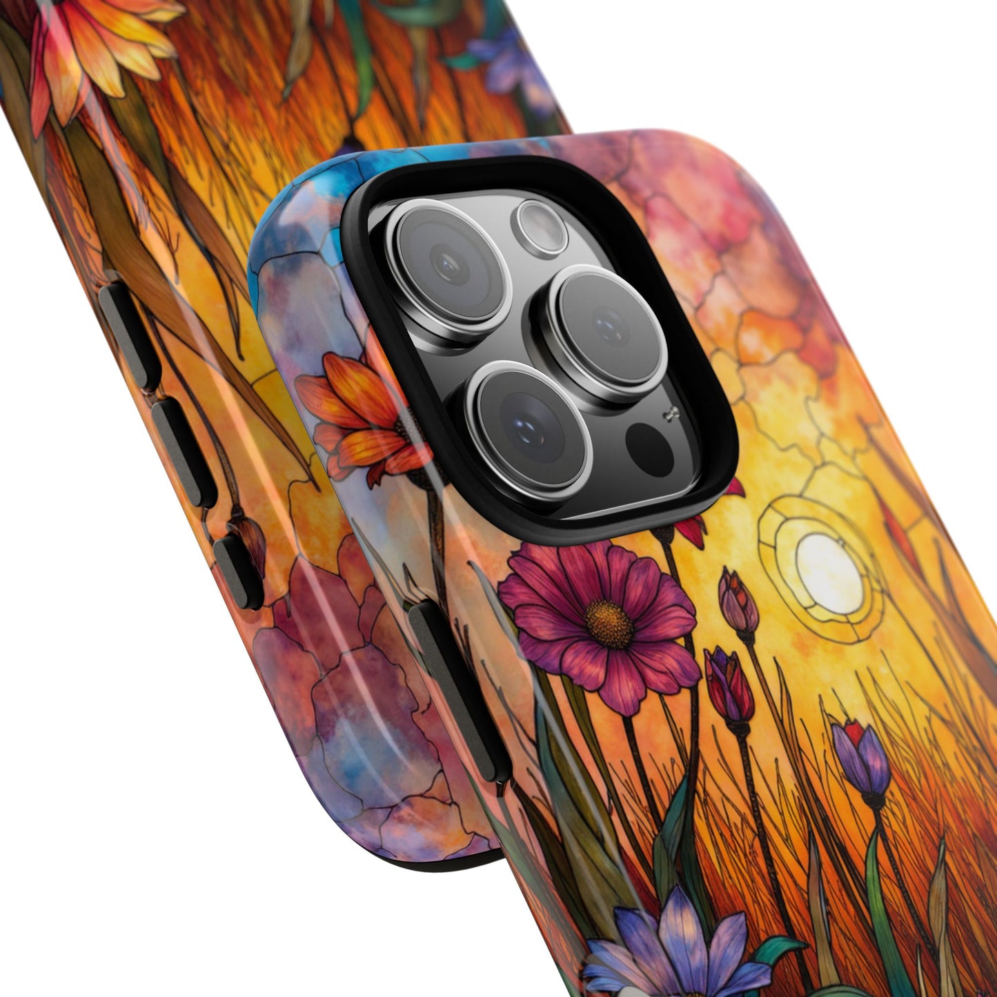 Flower Field Stain Glass Effect Phone Case, Eco-Friendly Tough Case, Floral Smartphone Accessory, Gift for Her