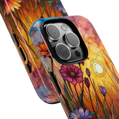 Flower Field Stain Glass Effect Phone Case, Eco-Friendly Tough Case, Floral Smartphone Accessory, Gift for Her