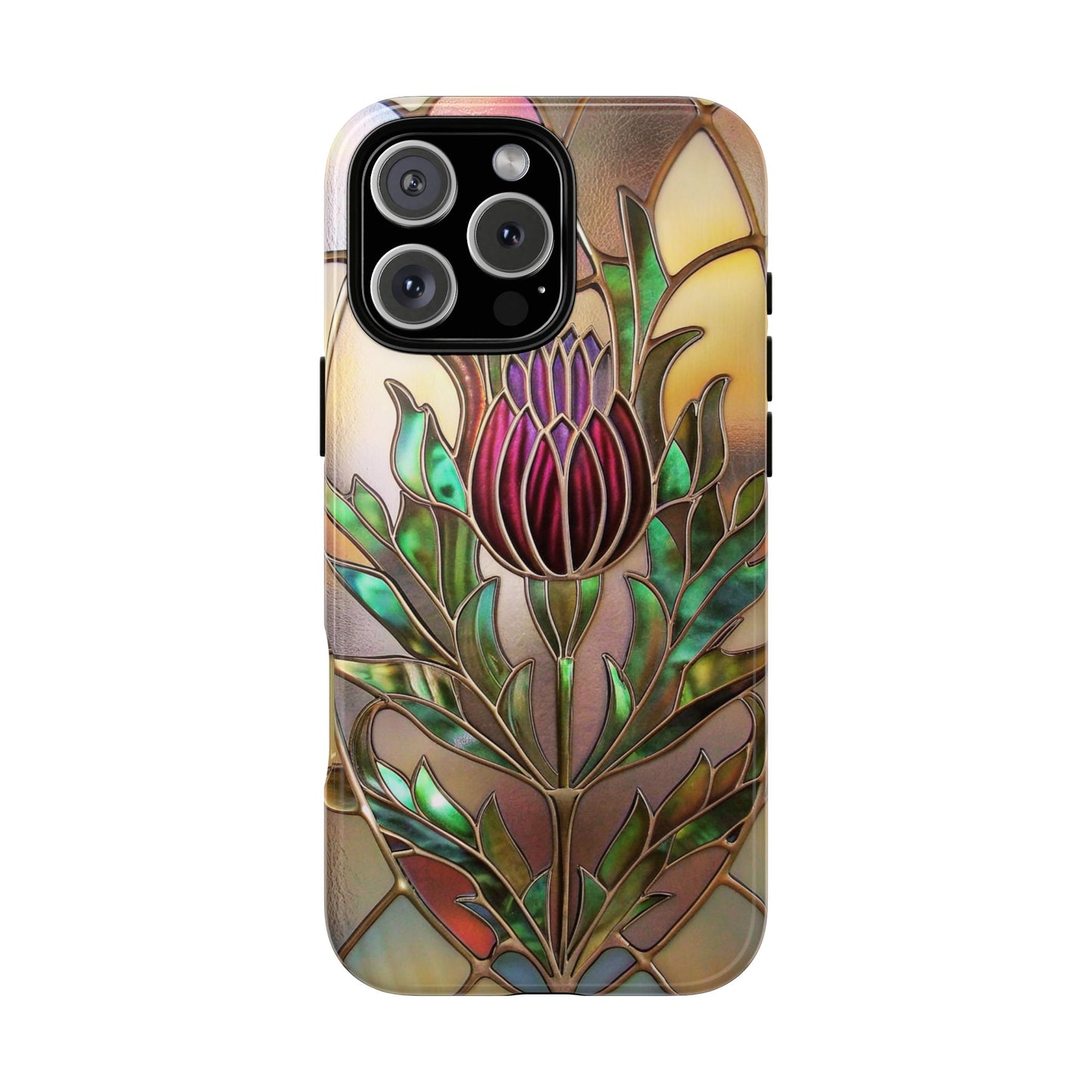 Stained Glass Thistle Phone Case - Scottish Floral Art - Bright Purple Lilac Blue Design - Tough Protective Case
