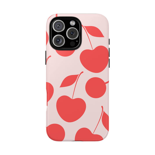 Cherry Pattern Tough Phone Case - Minimal Red Fruit Design with Playful Retro Vibe