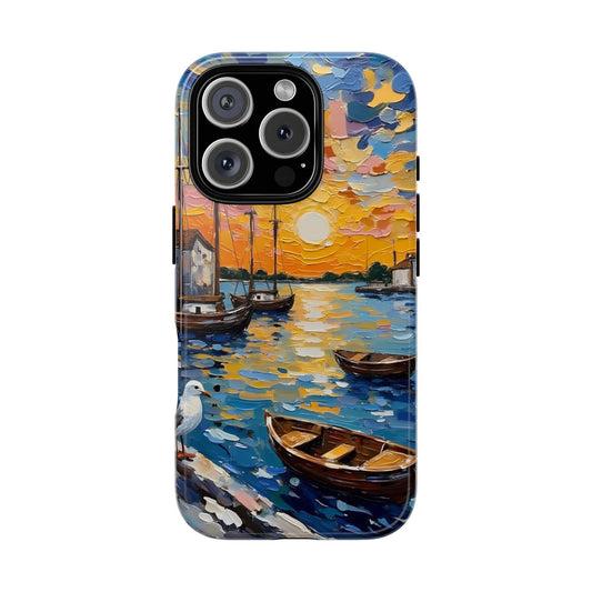 Impasto Style Harbour Sunset Phone Case for iPhone 16 15 14 13 12 11 Pro Max, Samsung S25 S24 S23 S22 S21 S20 Plus Ultra and Google Pixel