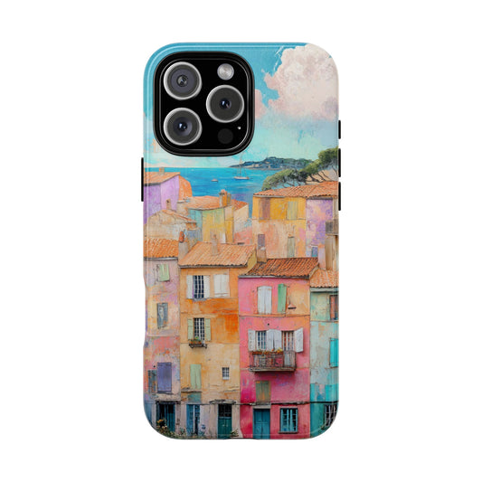 Seaside Rooftops Tough Phone Case with Vibrant Mediterranean Architecture Art