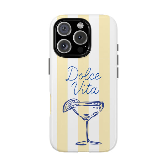 Dolce Vita Cocktail Lemon Phone Case - Striped Italian Summer Design