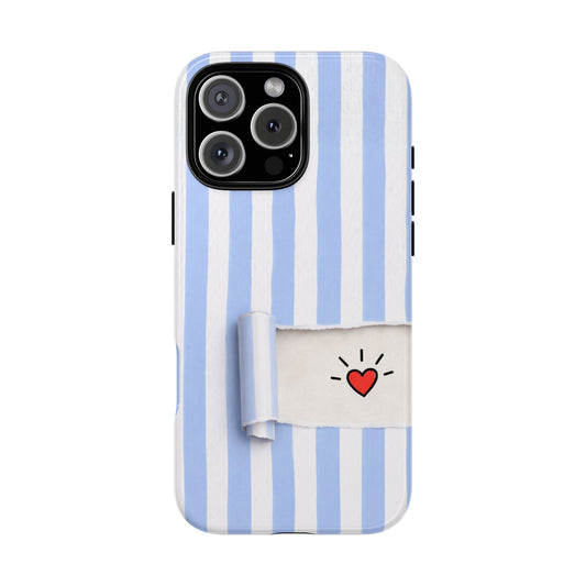 Valentine Phone Case - Blue Striped Ripped Paper Heart Design - Minimal Love Gift