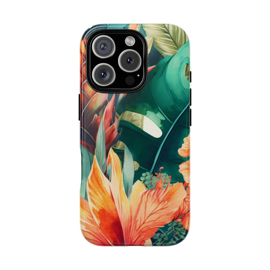 Tough Cases, Watercolor Tropical Flowers Phone Case, Floral Design Phone Cover, Gift for Her, iPhone Samsung Google, Unique Gift