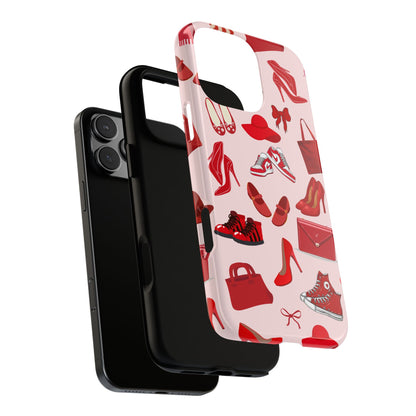 Red Fashion Accessories Pattern Phone Case - Chic Red Shoes & Bags - Red Aesthetic Tough Case