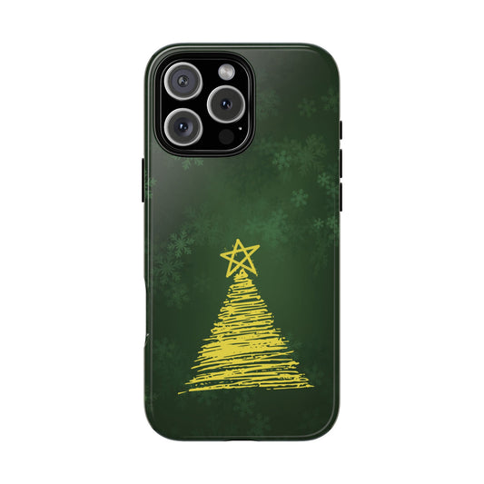 Minimal Christmas Tree Tough Phone Case - Elegant Green & Yellow Festive Design