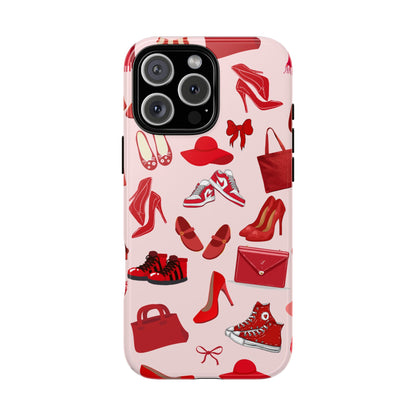 Red Fashion Accessories Pattern Phone Case - Chic Red Shoes & Bags - Red Aesthetic Tough Case
