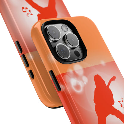Retro Guitarist Tough Phone Case - Music Silhouette Design - Vintage Orange Waves