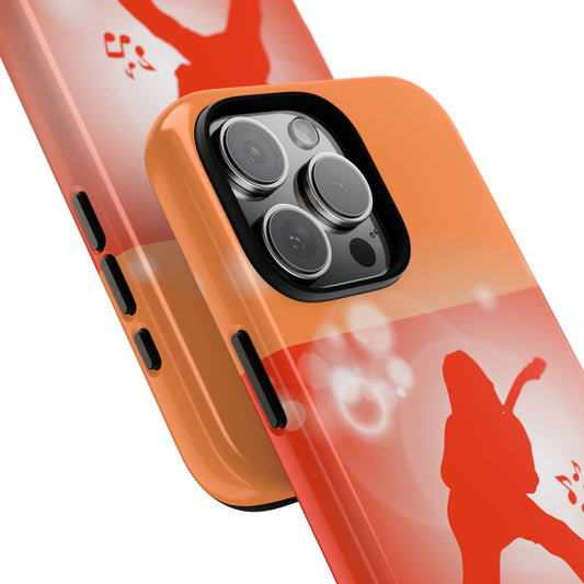Retro Guitarist Tough Phone Case - Music Silhouette Design - Vintage Orange Waves