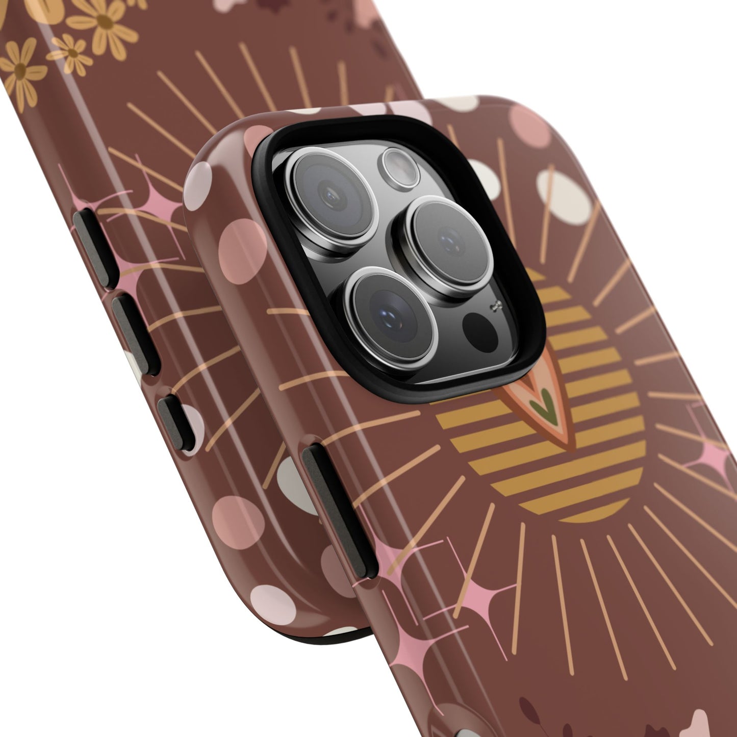 Boho Aesthetic Phone Case - Earthy Browns with Sun, Sheep & Retro Florals for iPhone, Samsung and Google Pixel, Various Models