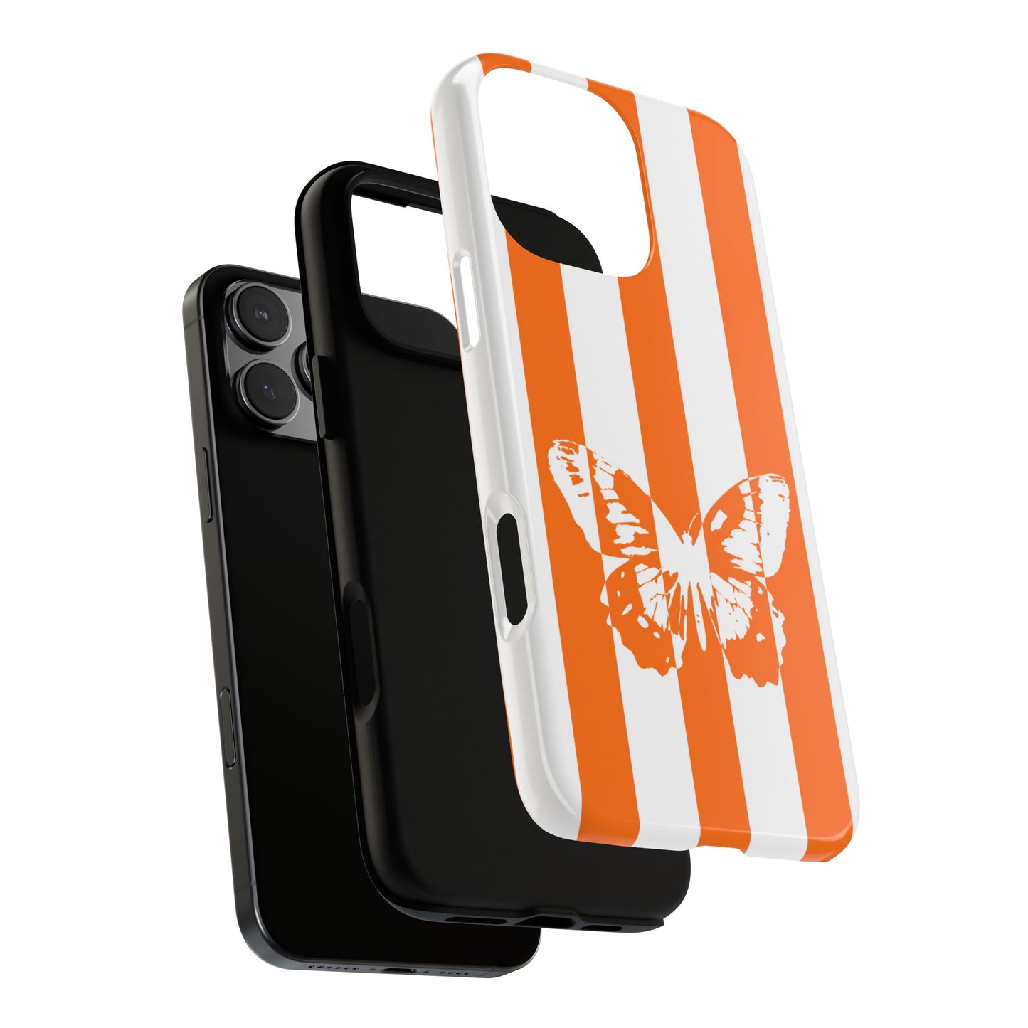 Butterfly Tough Phone Case - Orange White Stripe